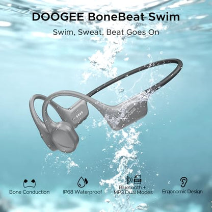 Bone Conduction Headphones, IP68 Waterproof Swimming Earbuds, 10-Hour Battery Life, Bluetooth 5.4 Wireless, 32 GB Storage, MP3 Mode, Ideal for Cycling, Swimming, and Fitness (Gray) - color: GRAY