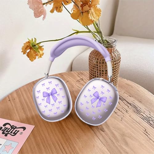 Cute Purple Bowa Clear Case for Airpods Max Headphones Kawaii Girl Printed Soft TPU Ear Cups Cover Anti-Scratch Silicone Ear Pad Protective Case Lovely Headband Cover for Apple Airpods Max - color: Purple bow A