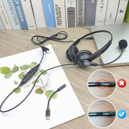 Callez Wired Computer Headset for PC Laptop Mac iPhone Samsung Zoom Teams | 3.5mm/USB-C Headset with Mic Noise Cancelling, Cell Phone Headphone for Work Call Center Home Office, in-line Controls - color: Gray