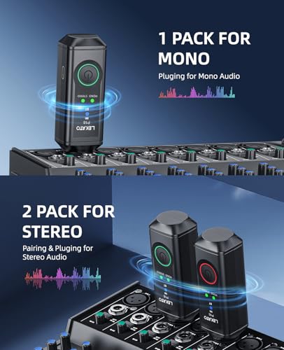 LEKATO XLR Bluetooth Receiver, BT 5.3, 48kHz/24bit, Wireless Bluetooth Adapter for Mixing Console Desk, Audio Mixers, PA Speakers, DJ Systems, 165ft Range, 15H Battery Life (1 Pack for Mono)