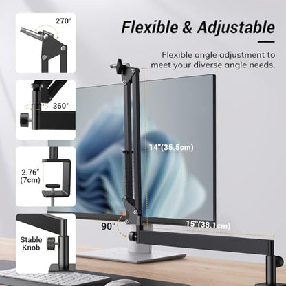 Tonor Mic Arm Desk Mount, Low Profile Boom Arm for Microphone, Adjustable Mic Stand with Desk Mount Clamp, 3/8’’ and 5/8’’ Screwadapter for Most Micr, 38 cm +35 cm(15''+14''), Black, T20LP - color: Black, style: Visible Spring