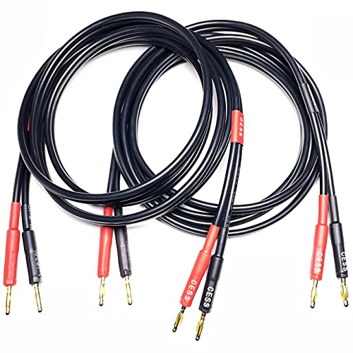 CNCESS CESS-037-3f Banana Plug Male to Male Speaker Cable 12 Gauge 680 Strand Count Silicone Soft Wire, 2 Cables (3 FEET) - size: 3 FEET