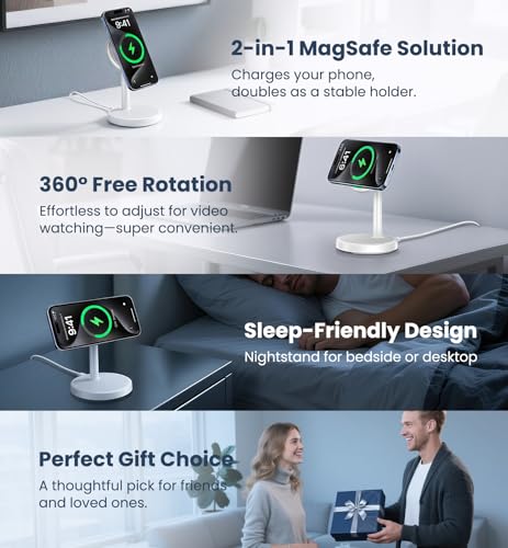 Magnetic Wireless Charger iPhone, 2 Pack 15W Fast Mag-Safe Charger Stand for iPhone 17/17 Air/17 Pro/17 Pro Max 16/15/14/13/12 Series, Wireless Charging Station for Pad/AirPods(White) - color: White