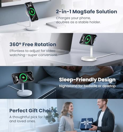 Magnetic Wireless Charger iPhone, 2 Pack 15W Fast Mag-Safe Charger Stand for iPhone 17/17 Air/17 Pro/17 Pro Max 16/15/14/13/12 Series, Wireless Charging Station for Pad/AirPods(White) - color: White