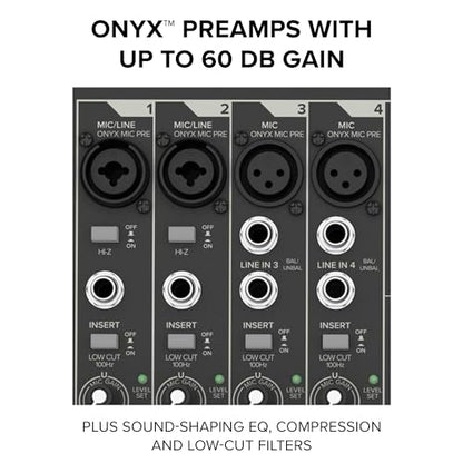 Mackie ProFX10 GO Battery-Powered 10-Channel Analog Audio Mixer With Bluetooth, USB-C Recording Modes, GigFX+ Effects, Onyx Preamps, EQ, Compression, Up to 8 Hours Battery Life | Bluetooth, USB-C Recording Modes, GigFX Plus Effects, Onyx Preamps, EQ, Comp