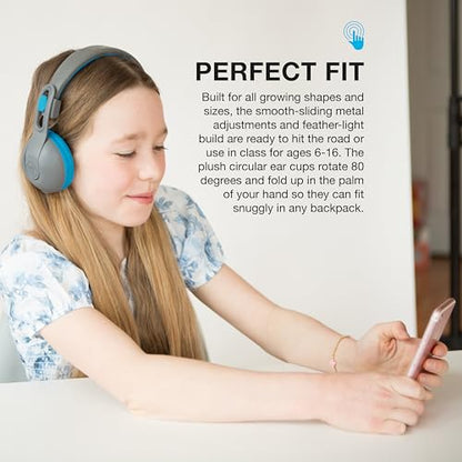 JLab, JBuddies Studio 2, Kids Wireless Headphones, On Ear, Bluetooth, Volume Limiter, Share Mode, Foldable, Grey/Blue
