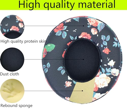 Replacement Ear Pads Compatible with Beats Solo 3.0 Wireless Black Flower | for Beats Solo2 wired headphones Memory Foam/Protein Leather Earpads Earmuffs(Not for Studio headphones) - color: Black Flower