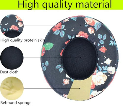 Replacement Ear Pads Compatible with Beats Solo 3.0 Wireless Black Flower | for Beats Solo2 wired headphones Memory Foam/Protein Leather Earpads Earmuffs(Not for Studio headphones) - color: Black Flower