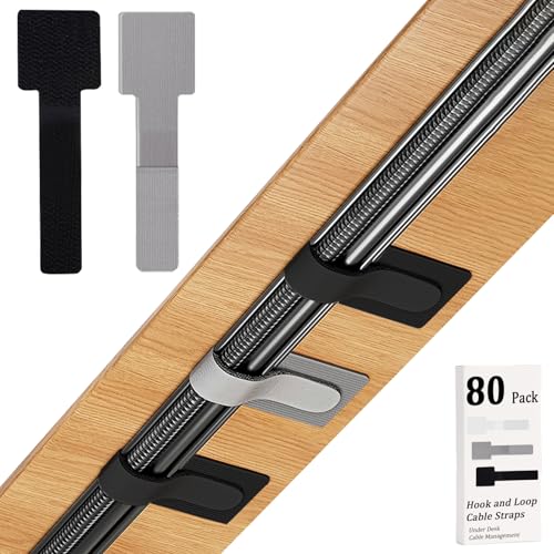 80PCS Hook and Loop Cable Straps, Cable Management Under Desk - color: Black + Gray