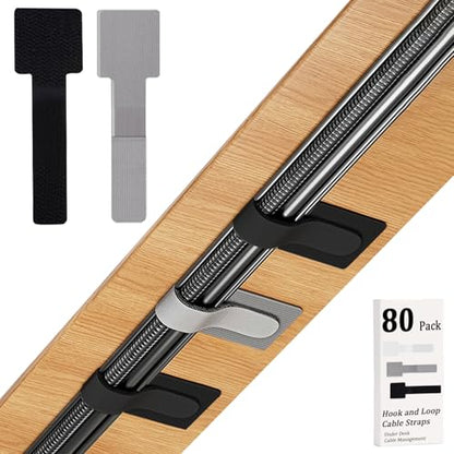 80PCS Hook and Loop Cable Straps, Cable Management Under Desk - color: Black + Gray