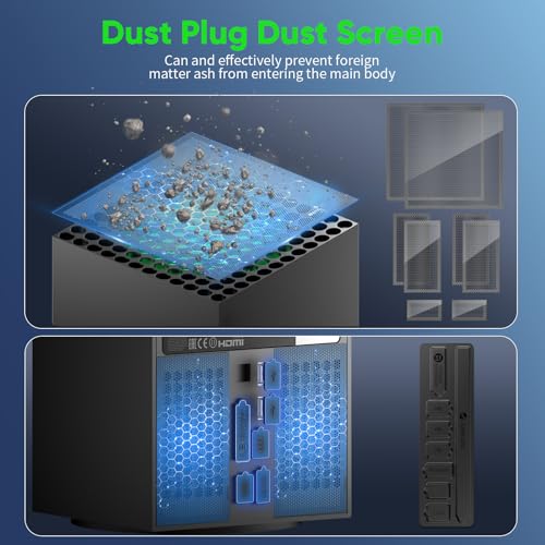 RGB Wall Mount for Xbox Series X -Sturdy Shelf Holder Load Up 10Kg | Integrated Ventilation, RGB Light, 3 USB Port, Prevent Falling, 2 Holder, Headphone Stand & Dust Cover Kit - Wall