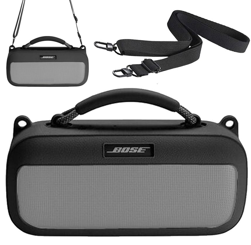 Protective Case for Bose SoundLink Max Speaker, Silicone Case Cover with Shoulder Strap for Bose SoundLink Max - color: Black