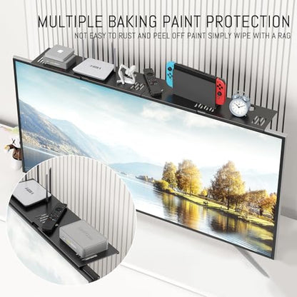 CABTE Adjustable Steel TV Top Shelf, Floating TV Stand for Soundbar | Universal Monitor Shelf for Game Console, Cable Box, Router Shelves (33.86X4.72inch) - style: 33.86X4.72inch