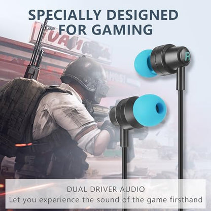 KASOTT Gaming Earbuds with Microphone, Wired Headphones, Low-Latency 3.5 mm Aux, Dual Driver Audio Designed for Gaming, Suitable for Work/Game/Telecommute/Music/Fitness Etc…, SR01-Blue, KS-SR01-LAN