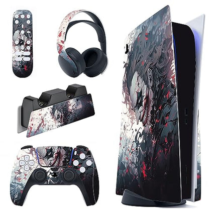 PlayVital for ps5 Skin - Disc Edition Full Set Console Controller Skin, Vinyl Decal Wrap Sticker Cover for ps5 Controller & Charging Station & Headset & Media Remote - Killing Clown