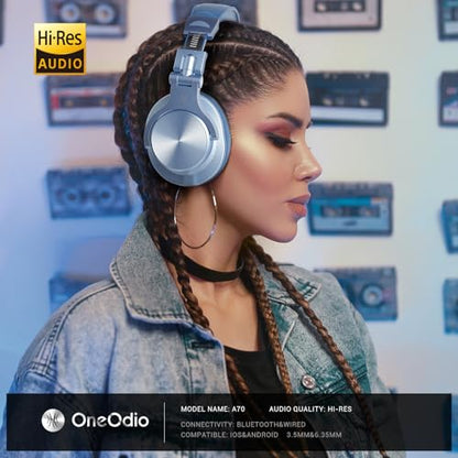 OneOdio A70 Bluetooth Over-Ear Headphones, Hi-Res Wired DJ Studio - SB | Wireless over-ear headphones with 72H playtime, 3.5mm/6.35mm wired jacks for studio monitoring, mixing, guitar, amp and PC - color: Sky Blue