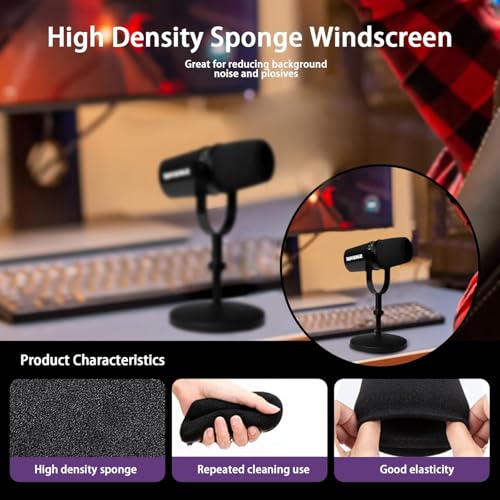 MV7 Pop Filter, Mic Foam Cover Replacement for Compatible with Shure MV7/MV7+/MV7X Microphone Podcast Vocal Microphone Windscreen-2PCS