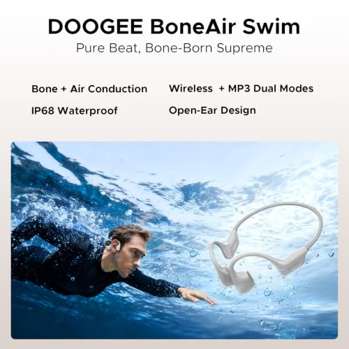 Bone Air Swim Bone Conduction Headphones Open Ear Wireless Waterproof Headphones 64GB IP68 Dual Conduction Headphones 8H Playtime Open Ear Sports Headphones for Cycling Swiming - LGray - color: LGray