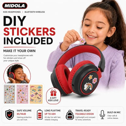 Kids Bluetooth Headphones Wireless 68 Hours,Safe Volume Limit 85/94dB | Adjustable Headband Foldable Over-Ear Lightweight Headsets for Toddler Girls Boys Tablet/iPad,HD Stereo,Built-in Mic Black - color: Black