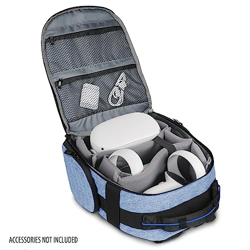 USA GEAR VR Headset Case - Virtual Reality Backpack with Customizable Interior Compartments Compatible with VR Gaming Headset, Controllers, and More Virtual Reality Gaming Accessories - Blue - color: Blue