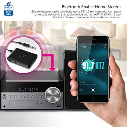 Aluratek iStream AIS01F Bluetooth Audio Receiver Adapter w/ Attached Cable for Smart Phone to Home Stereo, Car, Speakers
