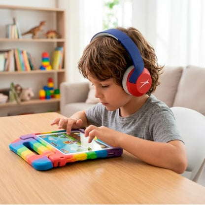 Altec Lansing Kid Safe Noise Cancelling Wireless Headphones 15H Battery, 85dB Volume Limit, Foldable Design Powerful Sound, Active Noise Cancellation Perfect for Kids Ages 7+ - color: Navy Blue Red
