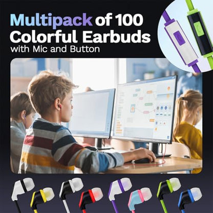 JustJamz USB C Earbuds, 100 Pack – in-Ear Wired Headphones USBC with Microphone, Type C Earphones for iPhone 15, iPad and Most USB-C Devices, Classroom Bulk Wired Earbuds