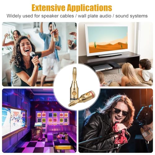 12 Pairs Speaker Banana Plugs, 24K Gold Plated Banana Plug for Speaker Wire, Home Theater, Wall Plate, for 12–18 AWG Wire