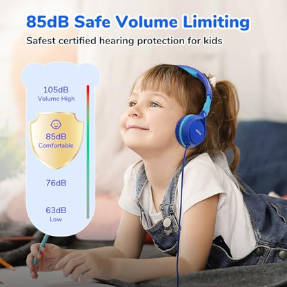 EarFun S1 Kids Headphones, Foldable Wired Headphones for Kids, 2 Packs | Stereo Sound, Adjustable Headband, 85dB Volume Limit, Portable Lightweight On-Ear Headphone for School/Travel/Boys/Girls - color: Pink&Blue