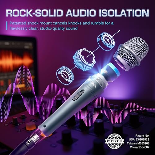 CAROL Edur-916S Silver XLR Wired Vocal Microphone for Singing－Supercardioid | Patented dual-shock-mount minimizes handling noise. Anti-rolling grille keeps the microphone secure on desk. - color: Silver