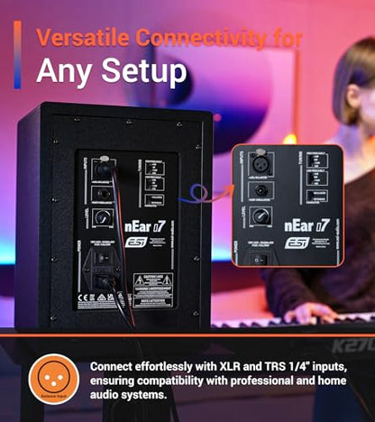 ESI nEar i7 6.5" Studio Reference Monitor, 2-Way Active Powered Speaker, Ideal for Near-Field Music Production, Studio Monitoring and Desktop Computers, Studio-Quality Sound, Sold Individually（Single） - size: nEar i7 (Single 6.5" Speaker)