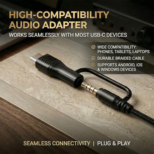 Wired Over-Ear Headphones, Mic, 3.5mm Jack, USB-C Adapter, Black | Foldable over-ear headphones with soft cushions, inline mic, 3.5mm jack, and USB-C adapter for school, office, and travel. - color: Black