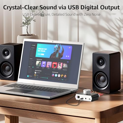 1Mii DeskRoar B75 Mini Bluetooth 6.0 Amplifier, 2.0 Channel 50W×2 HiFi Amp | USB/Optical/AUX IN, Home Audio Digital Stereo Receiver for TV/PC/Bookshelf/Desktop Speakers, 24V Power Supply