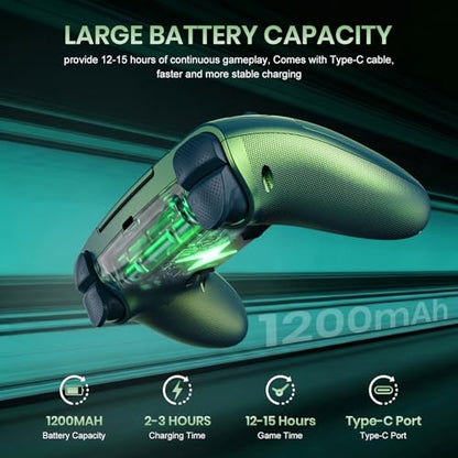 Gamrombo LED Wireless Controller for PS5 | Compatible with PS5 Pro/Slim/PC, Dual Vibration, Macro/Turbo, 3.5mm Audio Jack, 6-Axis Motion, Contro Gamepad with Speaker - color: Metallic Green