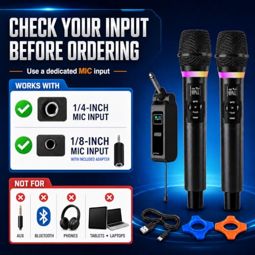 Wireless Microphone System, Dual 2.4GHz Handheld Mics