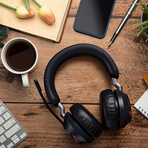 Jabra Evolve2 65 Wireless Headset USB Stereo MS w/Stand, Bluetooth Dongle, Compatible with Zoom, Webex, Skype, Smartphones, Tablets, PC/MAC, 26599-999-989, Global Teck Gold Support Plan Included - color: USB-A (Black), style: Evolve2 65 STEREO-STAND
