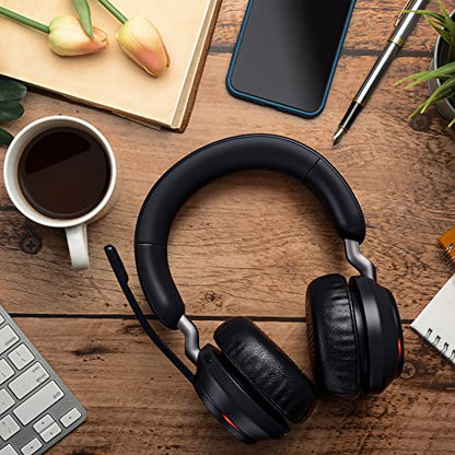 Jabra Evolve2 65 Wireless Headset USB Stereo MS w/Stand, Bluetooth Dongle, Compatible with Zoom, Webex, Skype, Smartphones, Tablets, PC/MAC, 26599-999-989, Global Teck Gold Support Plan Included - color: USB-A (Black), style: Evolve2 65 STEREO-STAND
