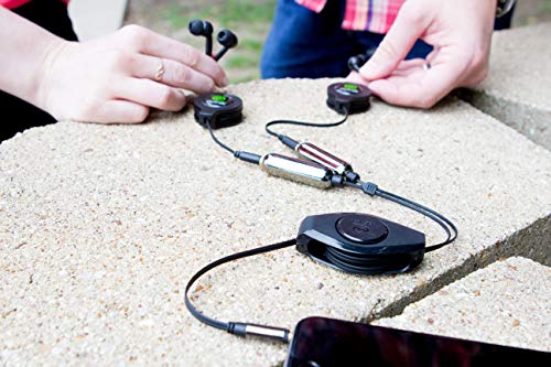 ReTrack ETPRSPLIT Retractable Premier 5-Feet Audio Splitter Cable with Volume Controls, Black/Silver - color: Black/Silver