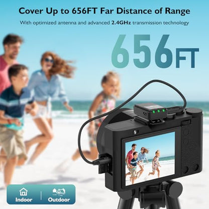 Ecomxia Wireless Lavalier Microphone (2 TX + 1RX + Charging Case) for DSLR Camera iPhone Android PC 656FT Range Professional Lapel Mic Wireless with 48KHZ/24Bit Clear Voice, 30Hours Vlogging - color: Black-Camera