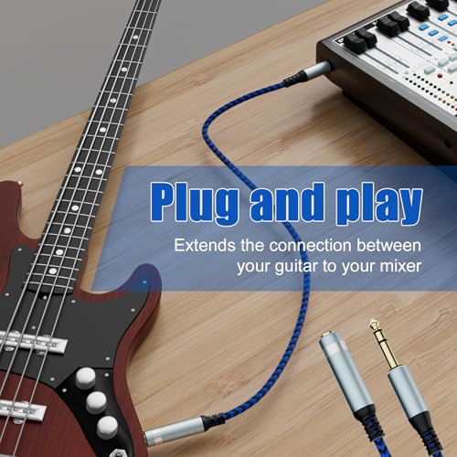1/4 Inch Extension Cable 6ft, 6.35mm TRS Male to Female Stereo Audio Adapter Cord, Nylon Braided Heavy Duty 1/4" Jack Extender for Headphones, Guitar, Amp, Mixing Console (Not for 3.5mm) - size: 6ft