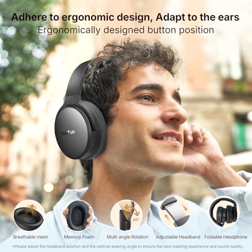 EarFun Tune Pro Active Noise Canceling Headphones, Wireless Headphones | 5 Mics Clear Call, 120H Playtime, Bluetooth 5.4, Hi-Res Audio, Multipoint Connection, Custom EQ via App, Comfortable Fit