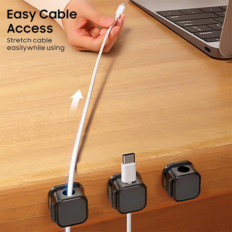 6 Pack Magnetic Cable Clips Cord Holder – Adhesive Wire Organizer for Desk, Wall, Car – Reusable Cable Management System for Home Office – Wire Keeper for Charging Cables, USB, Headphones