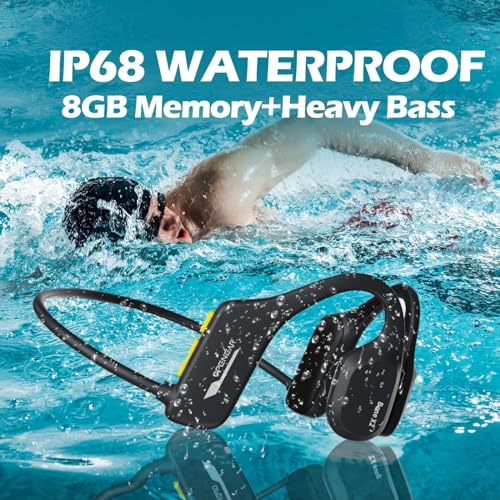 Bone Conduction Headphones - IPX8 Waterproof Bluetooth Head Set with 8G Memory for Swimming - color: Blue