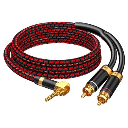 3.5mm to 2 RCA Audiophile Audio Cable Stereo Braided Gold Plated Oxgen-Free Copper Core for Smartphones Tablets Speakers Home Theater (Right Angle 3.5mm, 3.2FT) - size: 3.2FT, style: Right angle 3.5mm