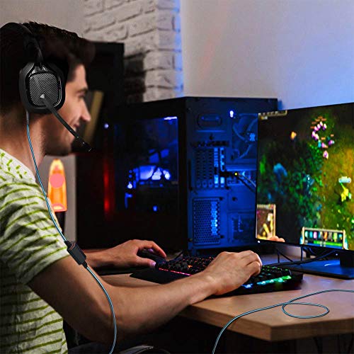 Audio Cable Compatible with Astro A40 A40TR Gaming Headset(Blue) | Inline Mute Wire and No Volume Control Cord,nylon braided thread protecting - style: Nylone Cord - Blue