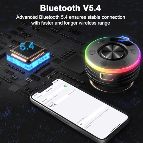 Bluetooth Speaker, Shower Speaker Portable with Hook, IPX7 Waterproof Bluetooth Speakers with Suction Cup, Digital/Time Display, Crystal Sound, Small Wireless Speakers for Outdoor Bathroom Gifts,Black - color: Deep black