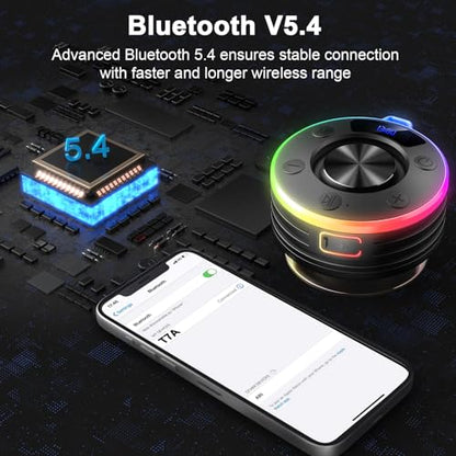 Bluetooth Speaker, Shower Speaker Portable with Hook, IPX7 Waterproof Bluetooth Speakers with Suction Cup, Digital/Time Display, Crystal Sound, Small Wireless Speakers for Outdoor Bathroom Gifts,Black - color: Deep black