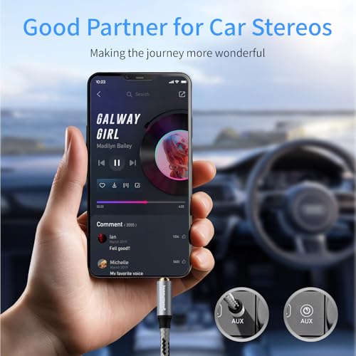 Aux Cable (3.3FT), [Copper Shell, Hi-Fi Sound] 3.5 mm Male to Male Braided Auxiliary Cord Compatible with Headphone, Smartphone, Home/Car Stereo, Speaker, Echo & More (3.3FT) - size: 3.3FT