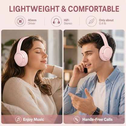 MIDOLA Bluetooth Headphones Over Ear 68H Playtime 6 EQ Wireless Headset with Microphone HiFi Stereo Foldable Lightweight Deep Bass for Travel Home Office Cellphone Pink | Adjustable Headband Foldable Over-Ear Lightweight for Office/Travel/Tablet/iPad/Lapt