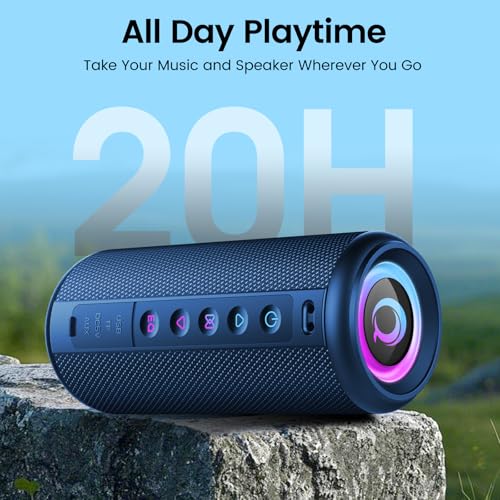 Portable Bluetooth Speaker, 2026 Bluetooth 5.4 Wireless Speaker with 20W HD Loud Stereo Sound, 20H Playtime, LED Lights, IP7, TWS Pairing, Built-in Mic, for Outdoor, Home, Beach, Party, Gift, Blue - color: Bright Blue